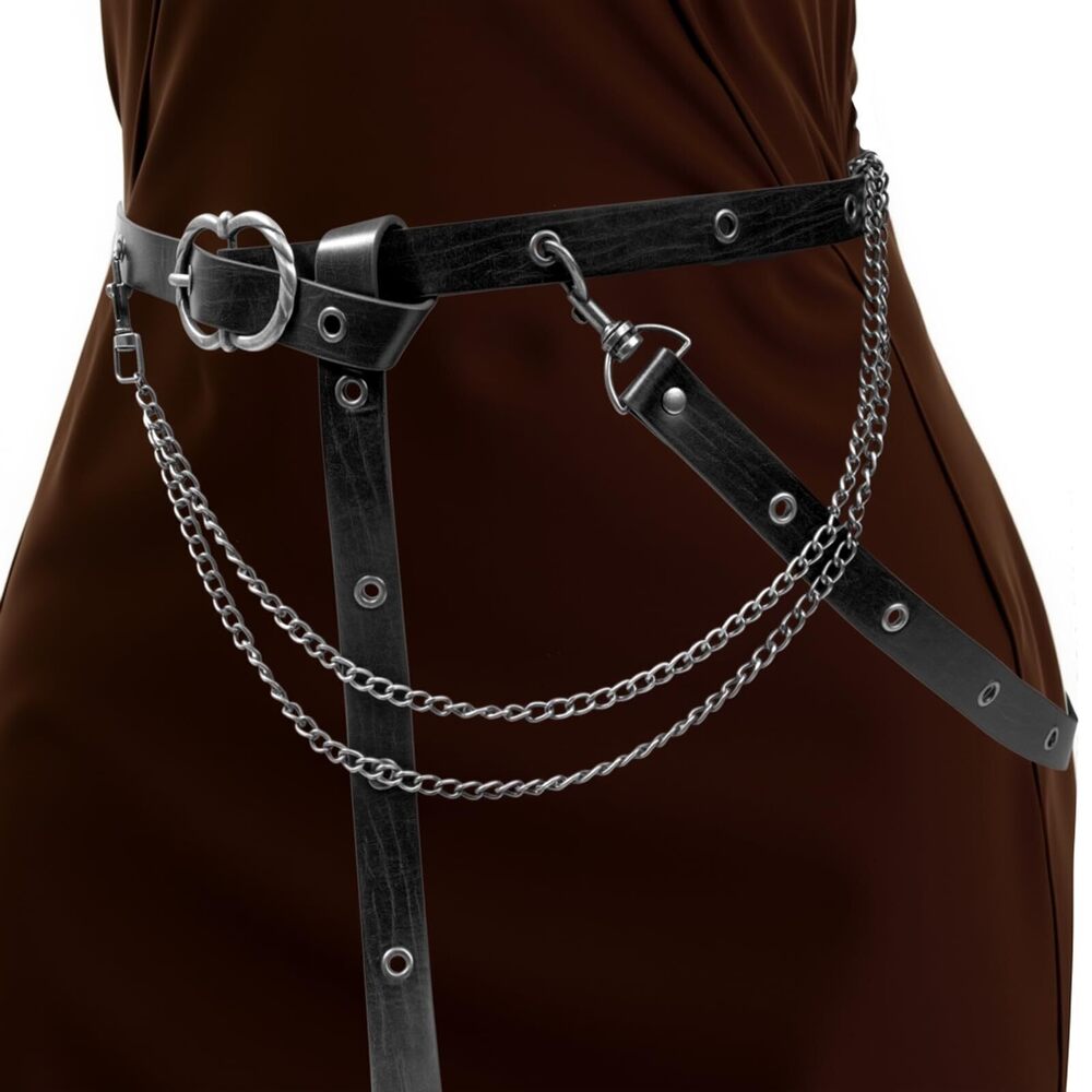 3248 Retro Skinny Belt Long Metal Chain Exotic Cross Waist Costume